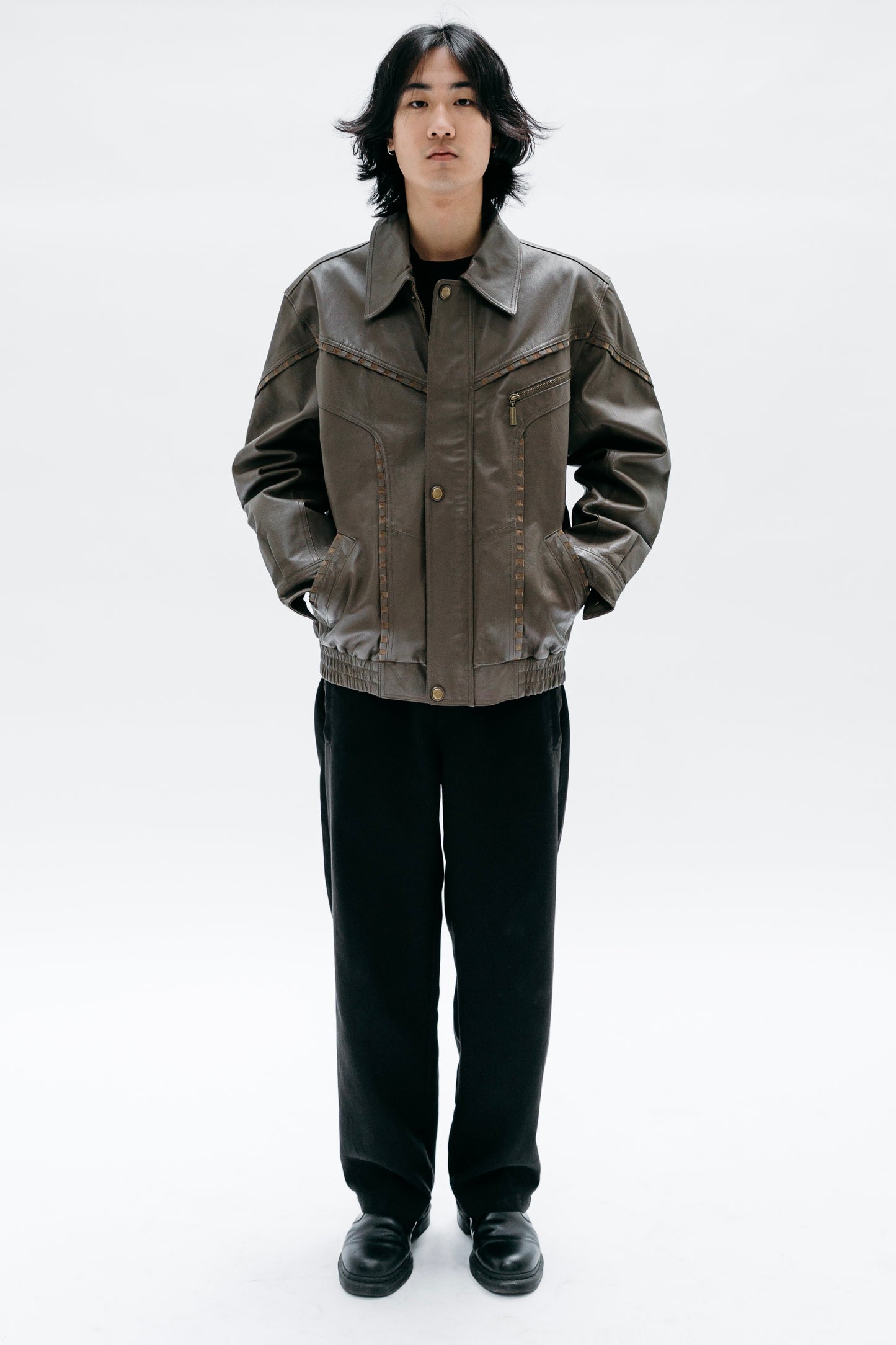 Khaki Leather Jacket Shaliko - Capsule No 01 (Male Vision)