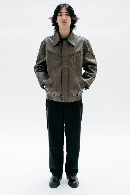 Khaki Leather Jacket Shaliko - Capsule No 01 (Male Vision)