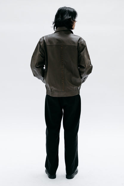 Khaki Leather Jacket Shaliko - Capsule No 01 (Male Vision)