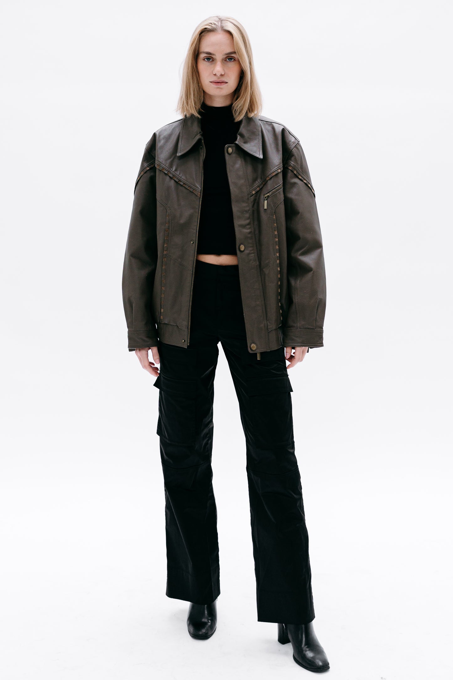 Khaki Leather Jacket Shaliko - Capsule No 01 (Female Vision)
