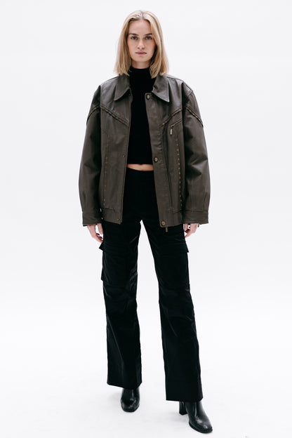 Khaki Leather Jacket Shaliko - Capsule No 01 (Female Vision)