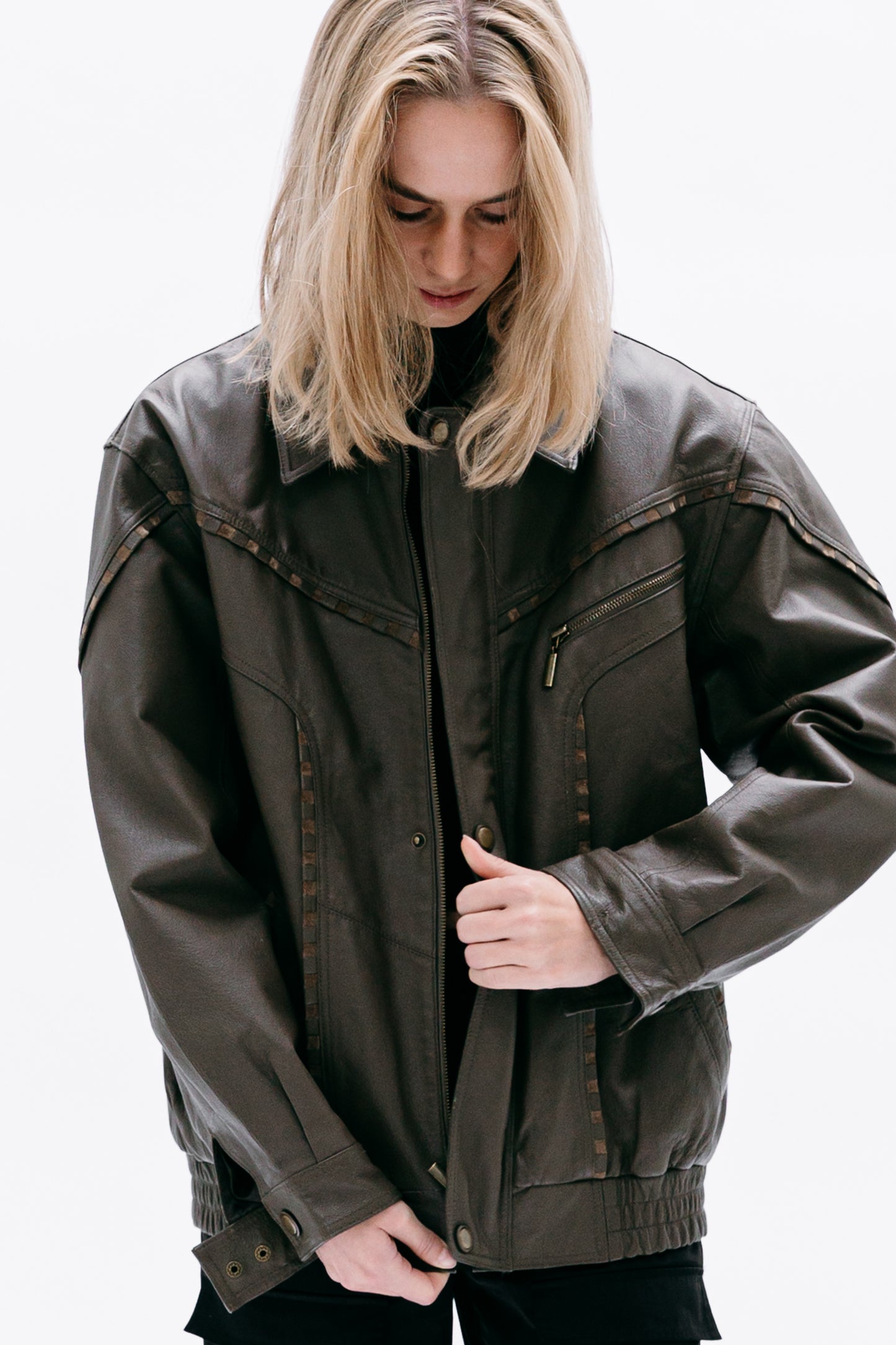 Khaki Leather Jacket Shaliko - Capsule No 01 (Female Vision)