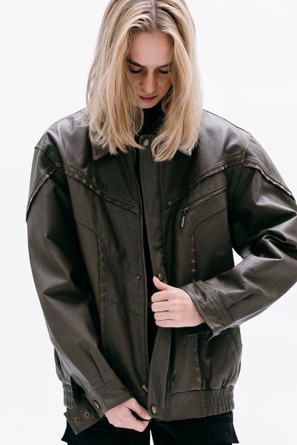 Khaki Leather Jacket Shaliko - Capsule No 01 (Female Vision)