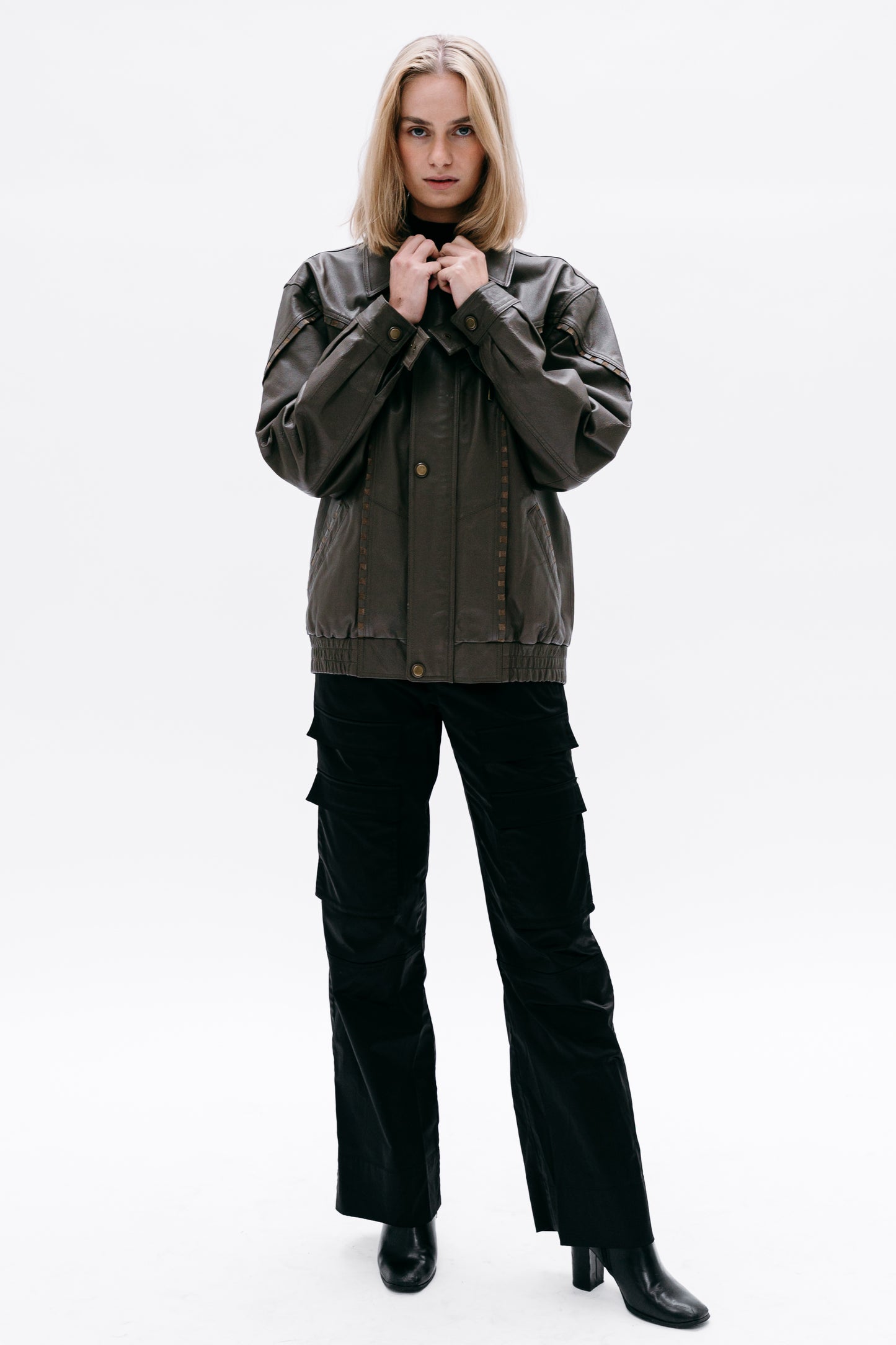 Khaki Leather Jacket Shaliko - Capsule No 01 (Female Vision)