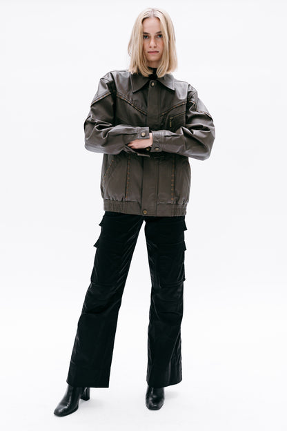Khaki Leather Jacket Shaliko - Capsule No 01 (Female Vision)