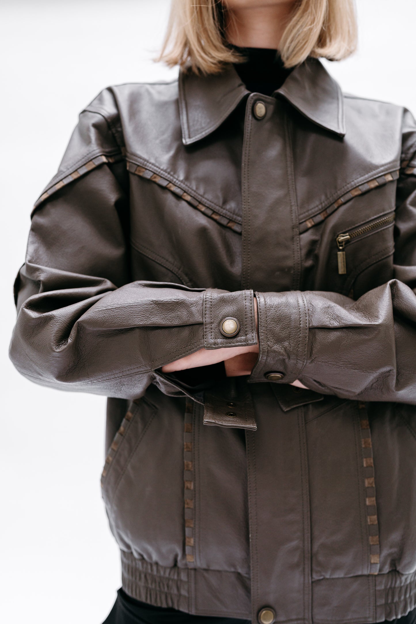 Khaki Leather Jacket Shaliko - Capsule No 01 (Female Vision)