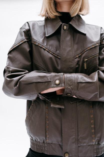 Khaki Leather Jacket Shaliko - Capsule No 01 (Female Vision)