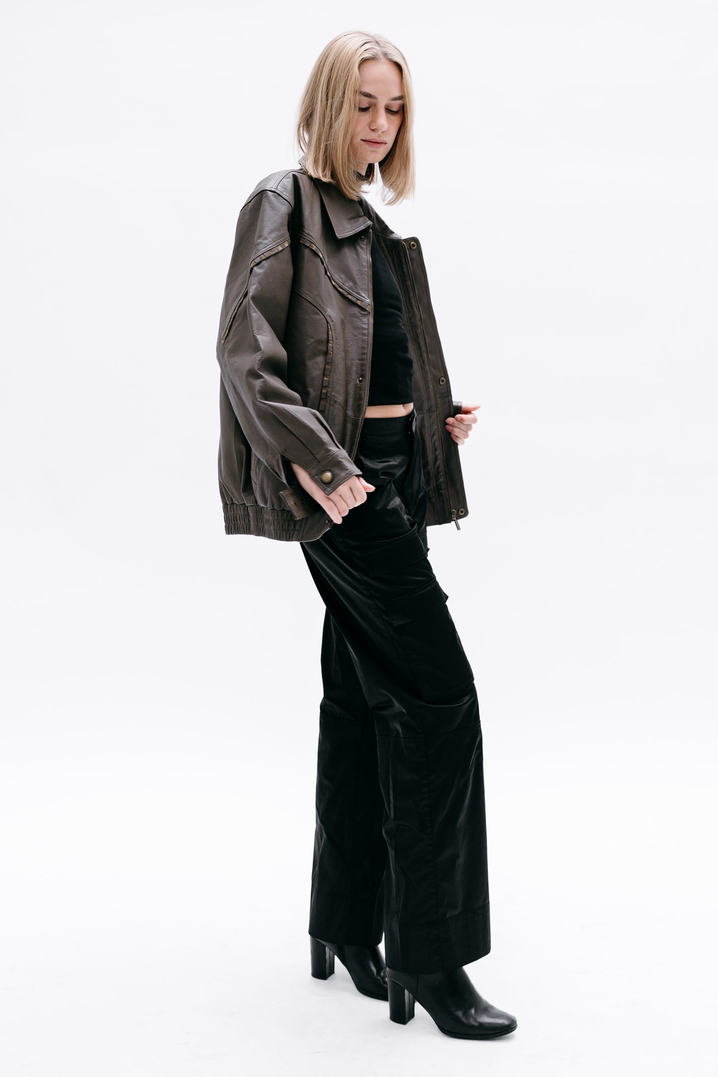 Khaki Leather Jacket Shaliko - Capsule No 01 (Female Vision)