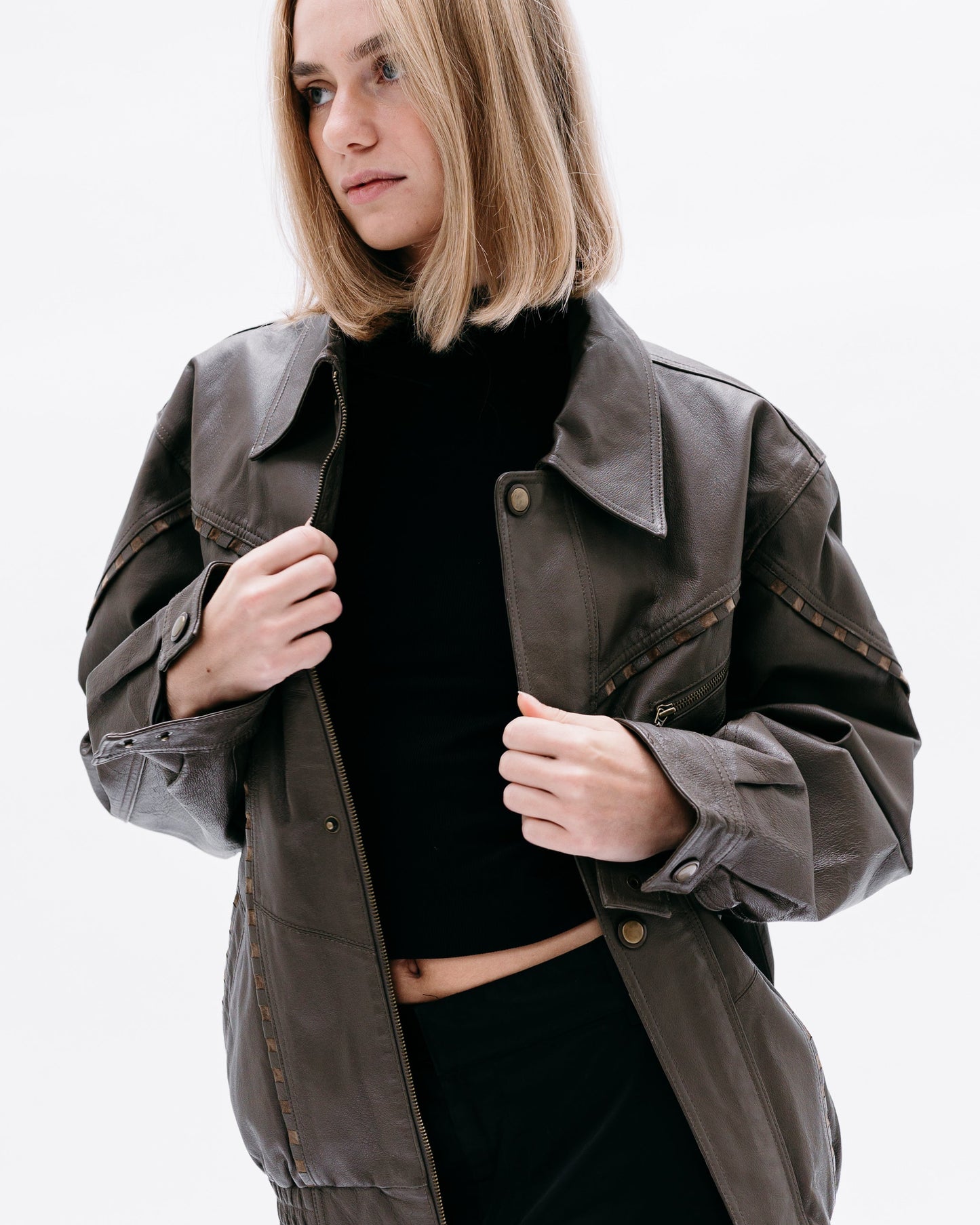 Khaki Leather Jacket Shaliko - Capsule No 01 (Female Vision)